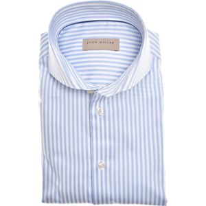 John Miller overhemd mouwlengte 7 Tailored Fit normale fit lichtblauw gestreept katoen  stretch