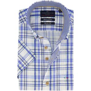 Portofino overhemd korte mouw blauw geruit wijde fit
