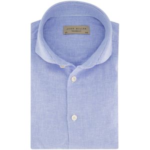 John Miller overhemd mouwlengte 7 Tailored Fit lichtblauw wit geruit
