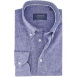 Ledub casual overhemd normale fit blauw uni met button down boord