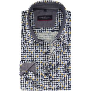 Casa Moda casual overhemd mouwlengte 7 wijde fit blauw  grijs geprint katoen borstzak