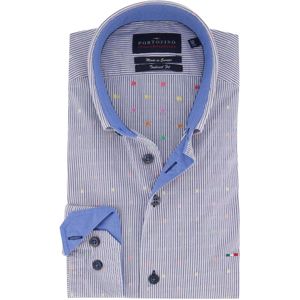 Portofino casual overhemd mouwlengte 7 normale fit blauw geprint, gestreept katoen