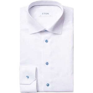 Eton overhemd wit lichtblauw knopen signature twill