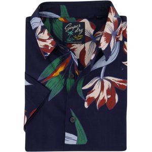 Superdry casual overhemd korte mouw slim fit donkerblauw bloemen print