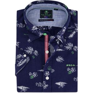 New Zealand casual overhemd normale fit donkerblauw geprint bloemen linnen