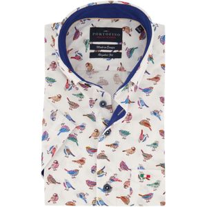 Portofino casual overhemd korte mouw  wijde fit wit vogelprint katoen