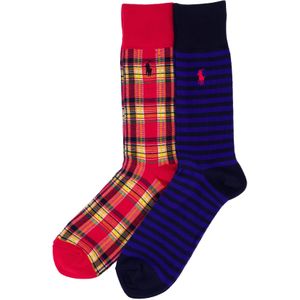 Polo Ralph Lauren sokken blauw rood geruit/geprint 2 paar