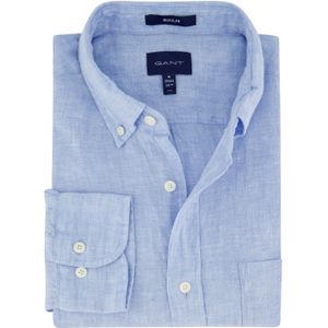 Gant casual overhemd normale fit blauw effen linnen