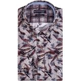 Giordano casual overhemd wijde fit rode bladeren print 100% katoen