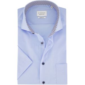 Modern fit overhemd Eterna katoen blauw korte mouw strijkvrij