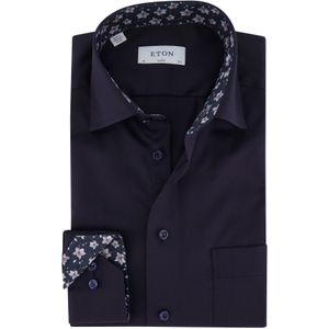 Eton business overhemd normale fit donkerblauw effen katoen bloemen detail