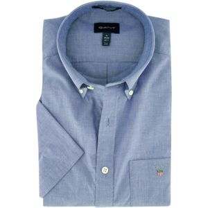 Gant casual overhemd korte mouw normale fit blauw effen katoen button-down boord