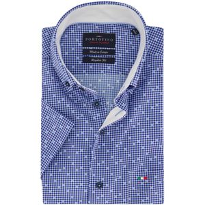 Blauw geprint overhemd korte mouw Portofino casual wijde fit katoen