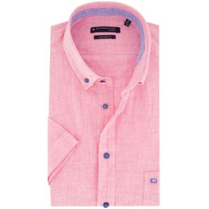 Giordano casual overhemd normale fit roze linnen borstzak
