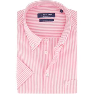 Ledub overhemd korte mouw Modern Fit normale fit roze wit gestreept katoen