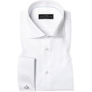 John Miller overhemd mouwlengte 7 slim fit spierwit uni katoen
