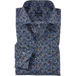 Olymp Luxor Modern Fit overhemd mouwlengte 7 blauw bloemen