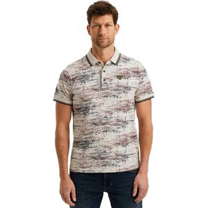 PME Legend korte mouw polo met allover print creme katoen regular fit