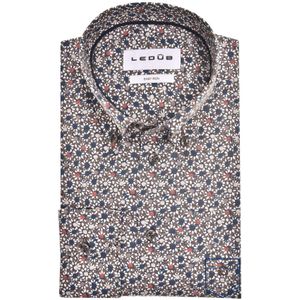 Casual Ledub Modern Fit overhemd bruin geprint borstzak