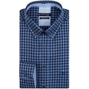 Giordano casual overhemd wijde fit donkerblauw en blauw geruit katoen