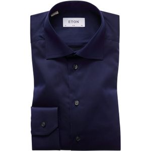 Eton overhemd navy slim fit strijkvrij katoen