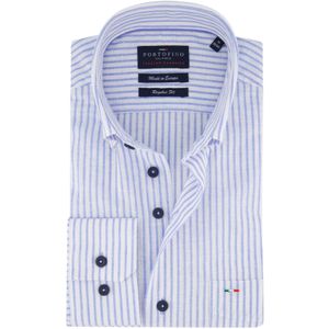 Portofino regular fit casual overhemd blauw wit gestreept met button down boord