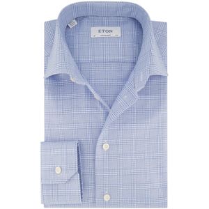 Lichtblauw geruit overhemd Eton business normale fit katoen