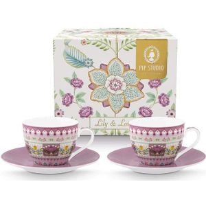 Pip Studio Lily & lotus - espresso kop & schotel set/2 - 120ml - porselein - vaatwasserbestendig