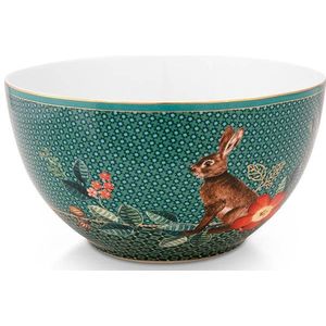 Pip studio Winter Wonderland - kom (1) - ⌀ 15 cm- donkergroen - porselein - konijn - ontbijtkom
