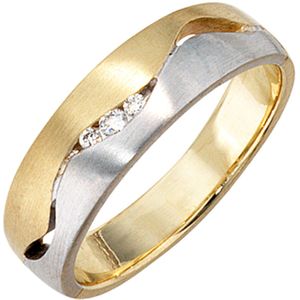 Gr. 56 - Damen Ring 585 Gold Gelbgold Wei&#223;gold bicolor matt 3 Diamanten Brillanten