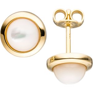 JOBO""Ohrstecker rund 333 Gold Gelbgold 2 Perlmutt-Steine Ohrringe Goldohrringe