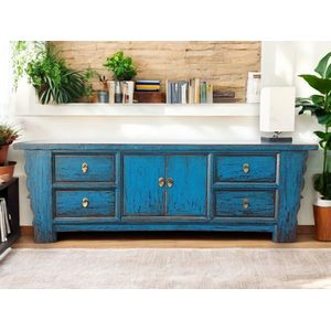 Chinesisches Lowboard Blau exotisch vintage Kommode TV-Schrank asiatisch Kolonial-Stil Antik-Stil Sideboard orientalisch Fernost shabby-chic Landhaus