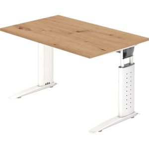 b&#252;m&#246; h&#246;henverstellbarer Schreibtisch U-Serie 120x80 Asteiche, Gestell in wei&#223; - PC Tisch klein f&#252;r's B&#252;ro manuell h&#246;henverstellbar, Computertisch verstellbar