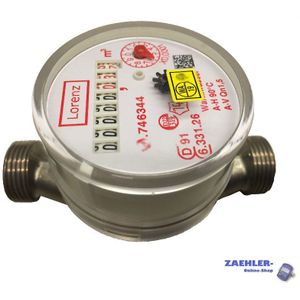 Lorenz Aufputz-Warmwasserz&#228;hler Q3 = 2,5 (Qn 1,5) Bl. 130 mm 1 2"" (3 4"" Gewinde)