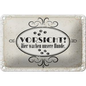 Blechschild Spruch Vorsicht Hier wachen unsere Hunde 18x12cm Schild