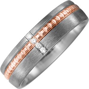 Gr. 54 - Partner Ring Titan matt mit 750 Rotgold 4 Diamanten Brillanten Partnerring