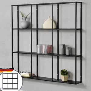 DELUKE® Wandregal Schwarz Metall RUCOM - 100x18x110cm | H&#228;ngeregal Metall Schweberegal Schwarz B&#252;cherregal Wand h&#228;ngend F&#228;cherregal schwebend