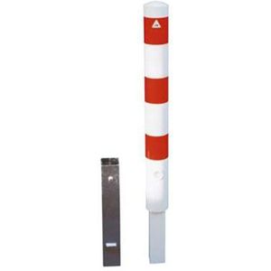 Schake Absperrpfosten herausnehmbar aus Stahlrohr verzinkt Ø102x2,9mm wei&#223; mit rot reflektierenden Leuchtstreifen, Dreikantverschluss und Stahlkappe 900mm &#220;berflur