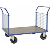 Kongamek Plattformwagen in blau 1366x800x1020mm mit MDF-Platte und 2 Schiebeb&#252;geln mit Gummibereifung mit Bremse
