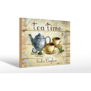 Holzschild Tee 30x20cm Tea Time India Ceylon Teekanne