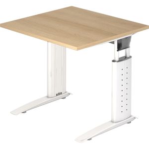 b&#252;m&#246; h&#246;henverstellbarer Schreibtisch U-Serie 80x80 Eiche, Gestell in wei&#223; - PC Tisch klein f&#252;r's B&#252;ro manuell h&#246;henverstellbar, Computertisch verstellbar