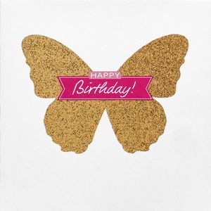 Geburtstag Black &amp; Gold quadratische Gl&#252;ckwunschkarte mit Umschlag Happy Birthday goldener Schmetterling