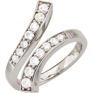 Gr. 56 - Damen Ring offen 925 Sterling Silber rhodiniert 14 Zirkonia Silberring
