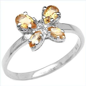 Stylischer Citrin-Schmetterling-Ring-925 Silber-Rhodiniert-0,64 Karat (Ringgr&#246;&#223;e: 61 (19,5 mm))