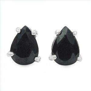 Black Saphir-Tropfen Ohrringe Ohrstecker Silber-Rhodiniert 1,70 Karat