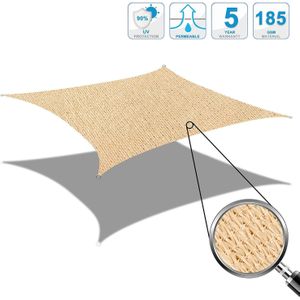 Sonnensegel Quadrat 4x4m, Sonnenschutz wetterbest&#228;ndig HDPE atmungsaktiv f&#252;r Garten Terrasse und Balkon, Sand
