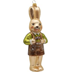 Hasen - Junge Janis, Osterhase 17cm, gr&#252;n mit Lederhose - Schatzhauser Glasschmuck