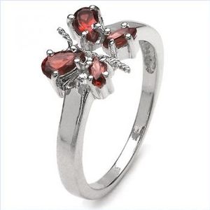 Stylischer Granat-Schmetterling-Ring-925 Silber-Rhodin.-0,74 Karat (Ringgr&#246;&#223;e: 50 (16,0 mm))