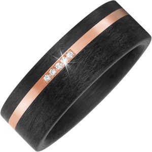 Gr. 60 - Partner Ring Carbon mit 585 Gold Rotgold matt 5 Diamanten Brillanten Partnerring