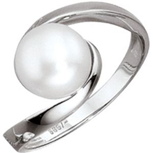 Gr. 56 - Damen Ring 333 Gold Wei&#223;gold 1 S&#252;&#223;wasser Perle Goldring Perlenring